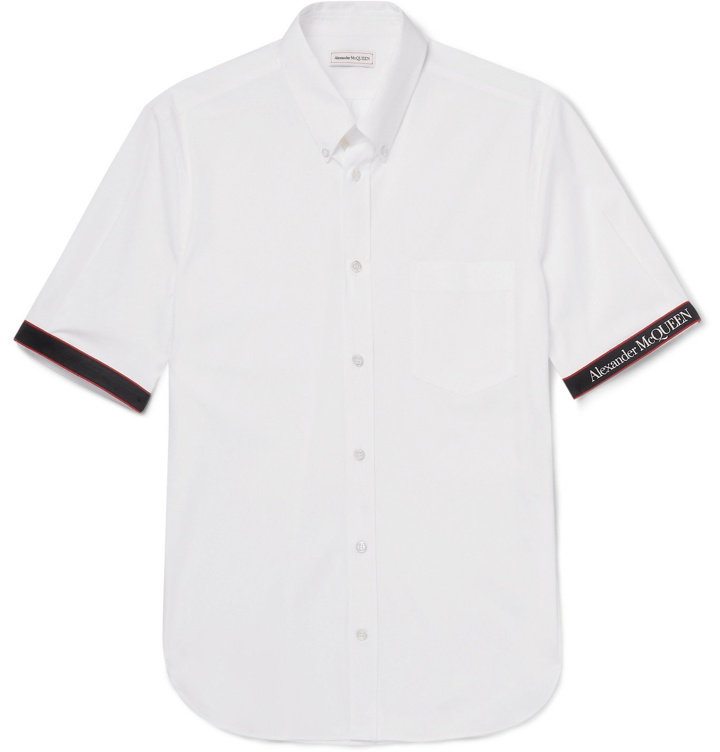 Photo: ALEXANDER MCQUEEN - Button-Down Collar Logo-Trimmed Stretch-Cotton Poplin Shirt - White