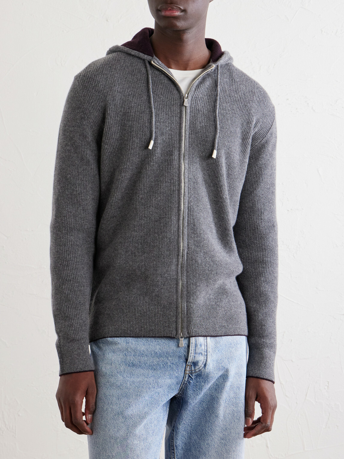 Eleventy - Ribbed Cashmere Zip-Up Hoodie - Gray