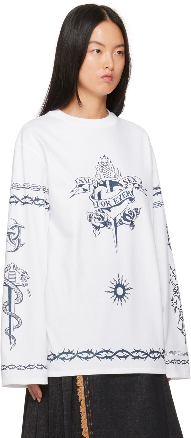 Jean Paul Gaultier White 'Safe Sex' Long Sleeve T-Shirt Jean Paul