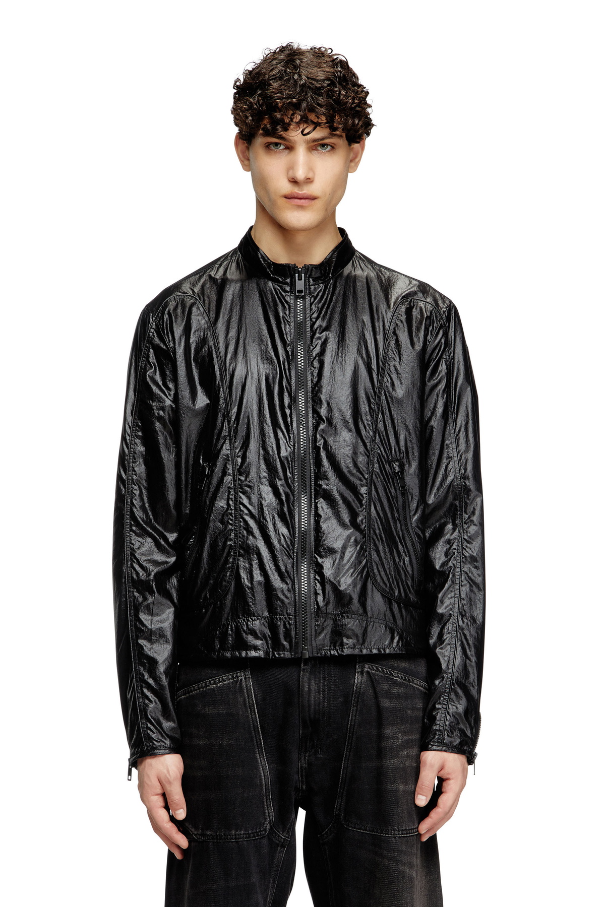 Diesel Biker jacket in shiny ripstop - Jackets Mens in Black