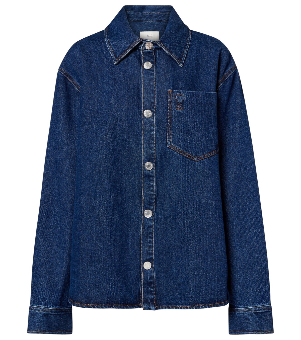 AMI PARIS Adc Logo Cropped Cotton Denim Shirt AMI AMI PARIS Adc Logo Cropped Cotton Denim Shirt AMI