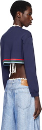 Casablanca Navy Baseball Cropped Sweater