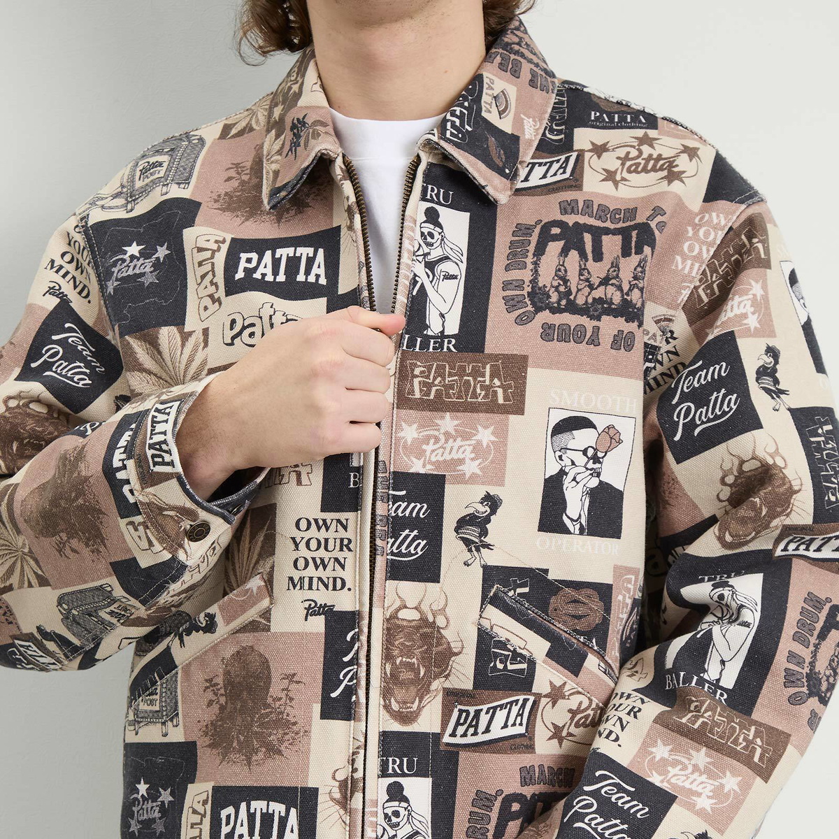Patta Men's Collage Insulated Canvas Jacket in Beige