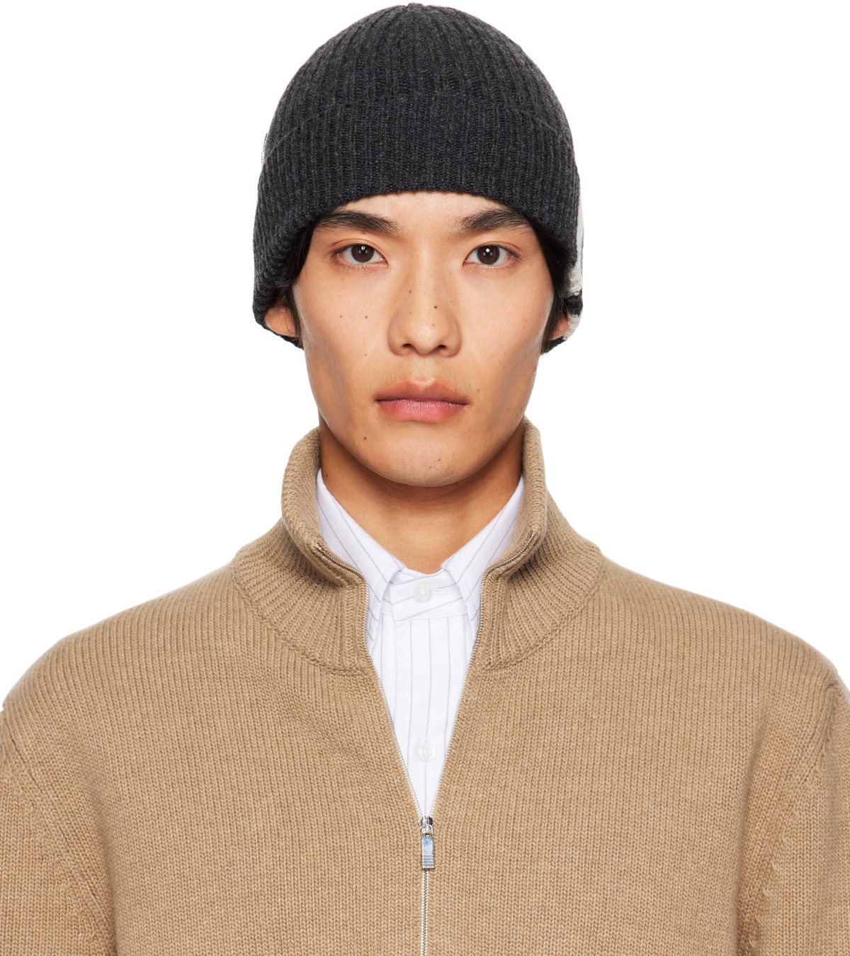 Thom Browne Gray Cashmere 4-Bar Cuff Beanie