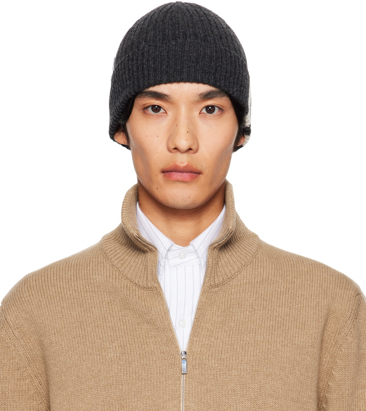 Photo: Thom Browne Gray Cashmere 4-Bar Cuff Beanie