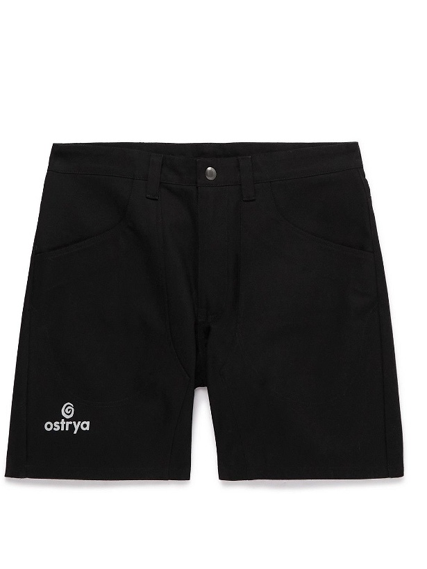 Photo: OSTRYA - Hardy Logo-Print Straight-Leg Cotton Bermuda Shorts - Black