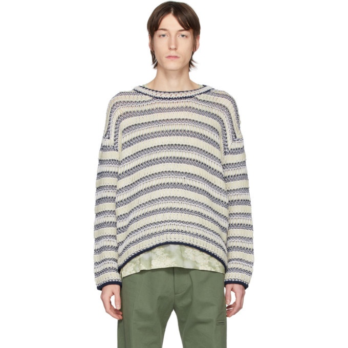 Photo: Loewe Off-White and Navy Wool Striped Sweater