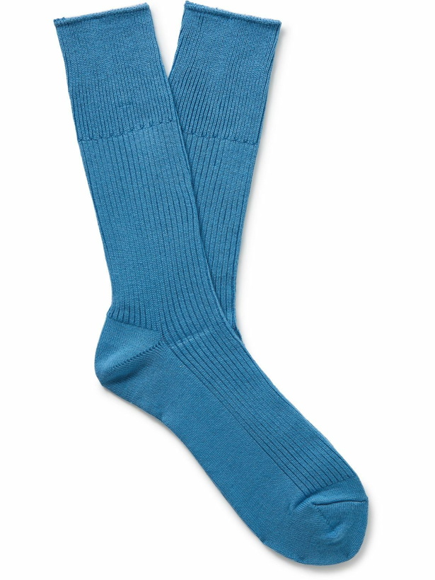 Photo: Anonymous Ism - Brilliant Ribbed-Knit Socks - Blue