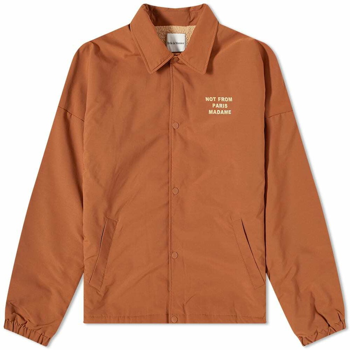 Photo: Drole de Monsieur Men's Drôle de Monsieur Not From Paris Fleece Lined Coach Jacket in Caramel