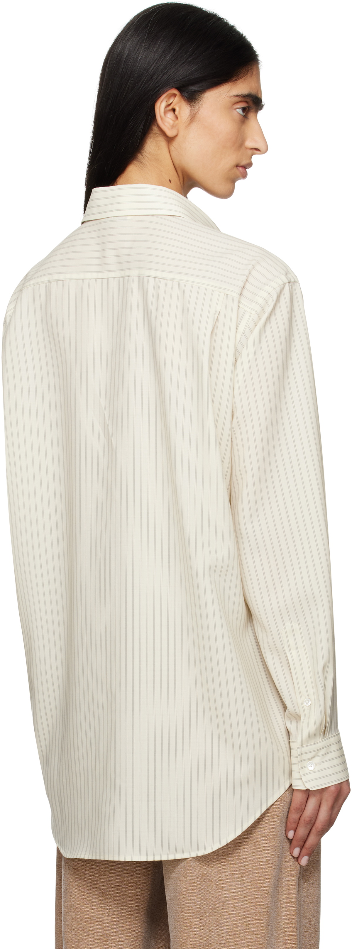 AURALEE Off-White Super Fine Wool Stripe Shirt