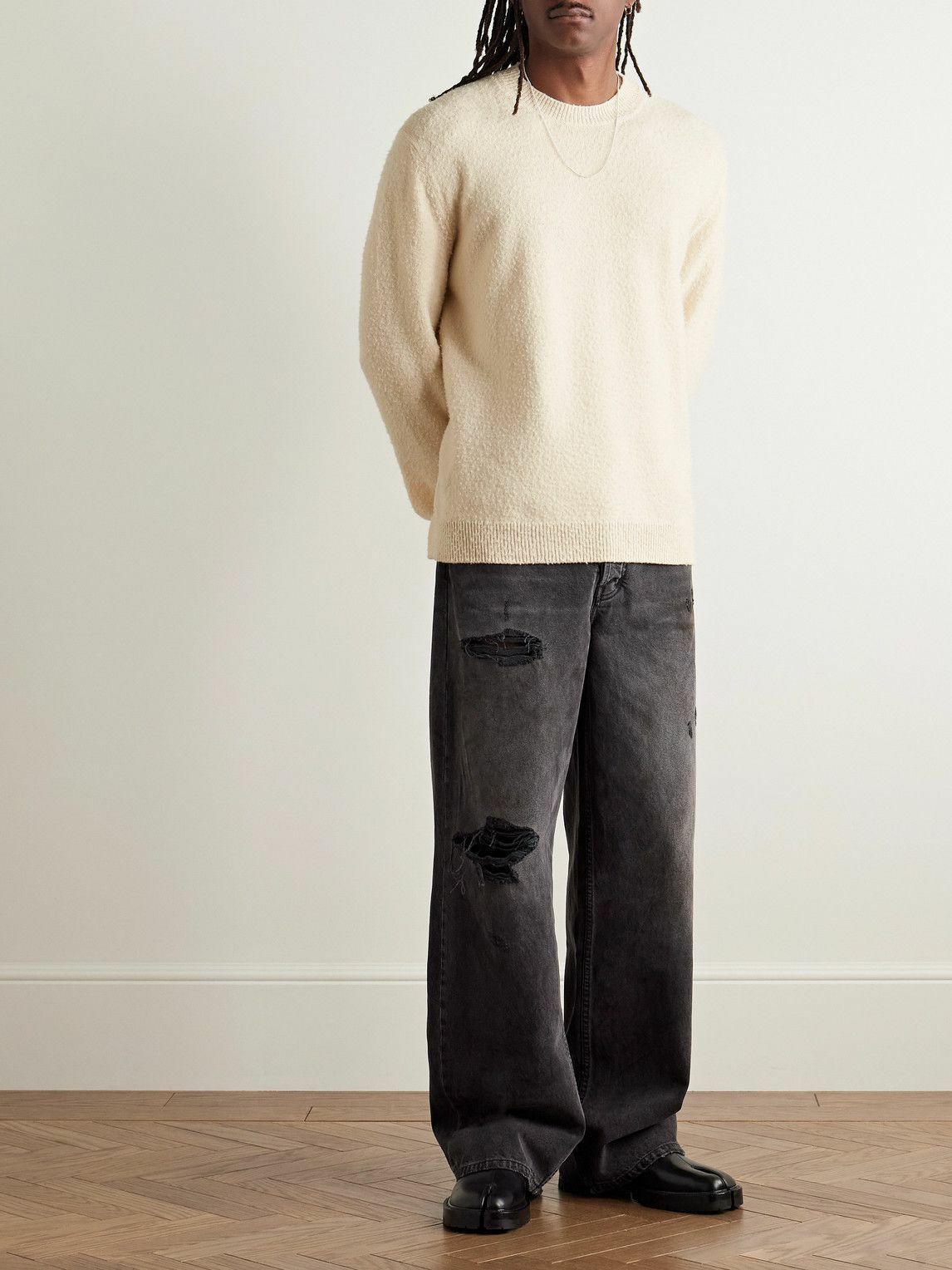 Margiela シルクニット Maison Margiela - Brushed Wool and Cotton-Blend Sweater - Neutrals