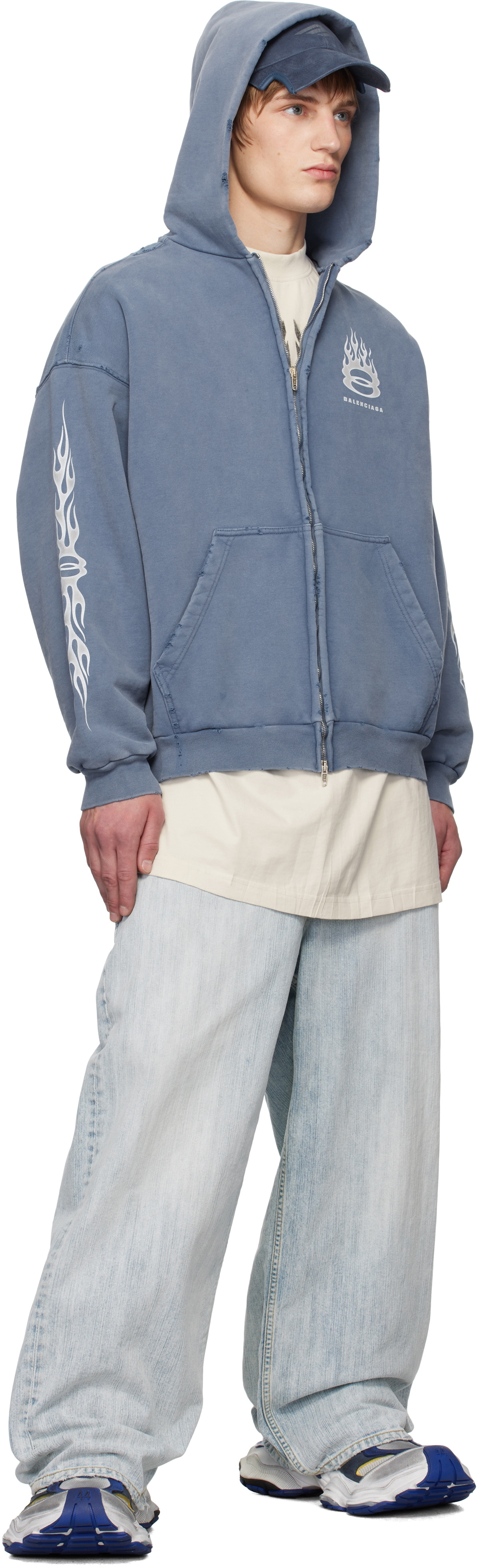 送料込+BALENCIAGA+Burning Unity ジップアップ Hoodie Balenciaga Burning Unity zip-up cotton hoodie Balenciaga