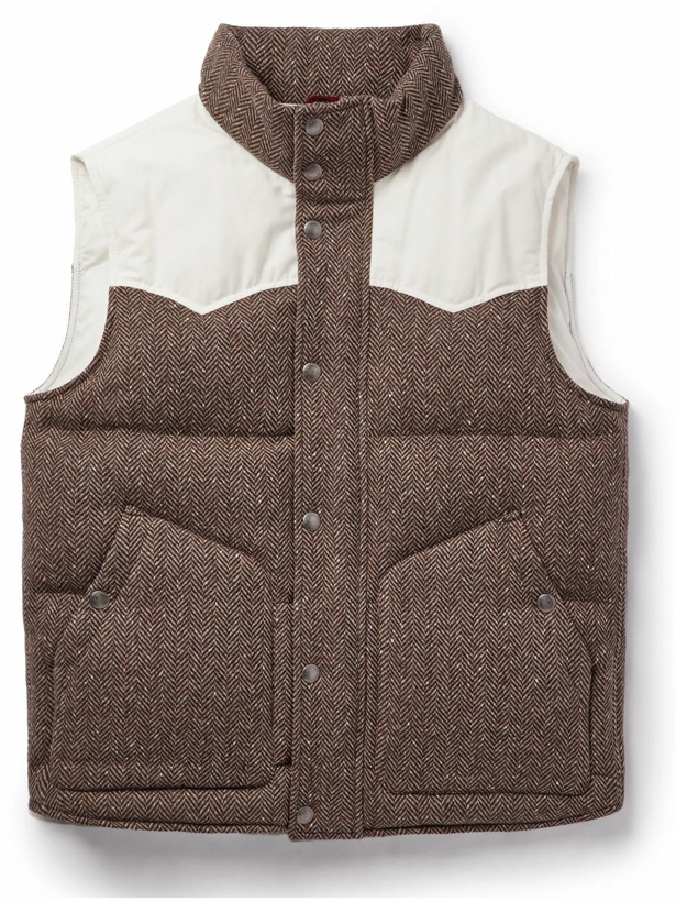 Photo: Brunello Cucinelli - Cotton-Blend and Herringbone Wool and Cashmere-Blend Down Gilet - Brown
