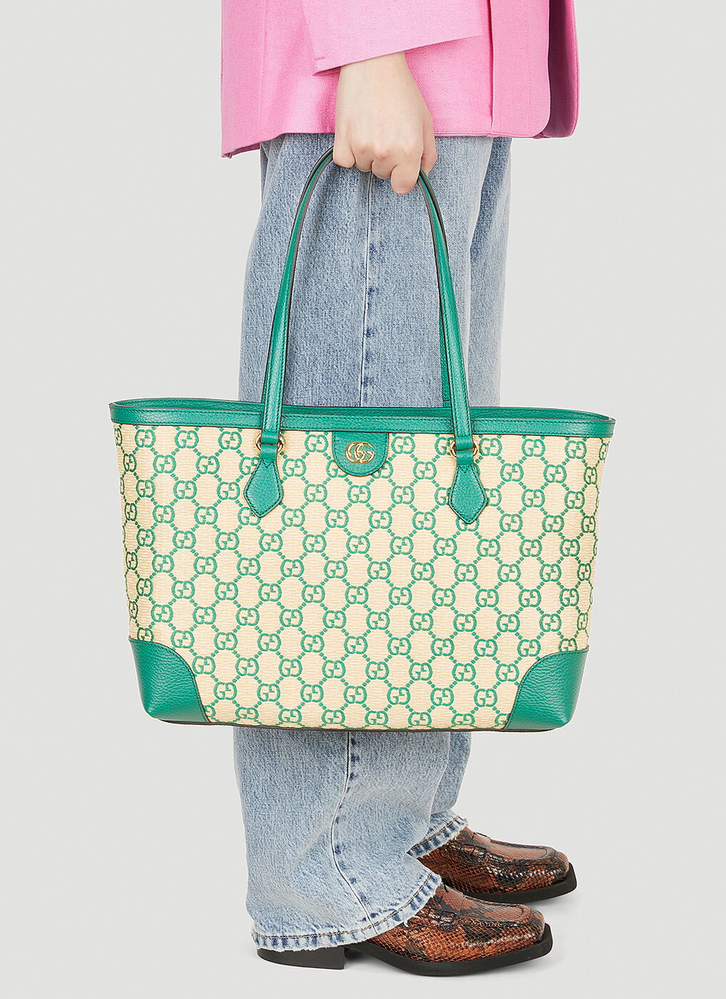 Buy Gucci Ophidia Medium GG Tote Bag 'Green GG Straw Effect
