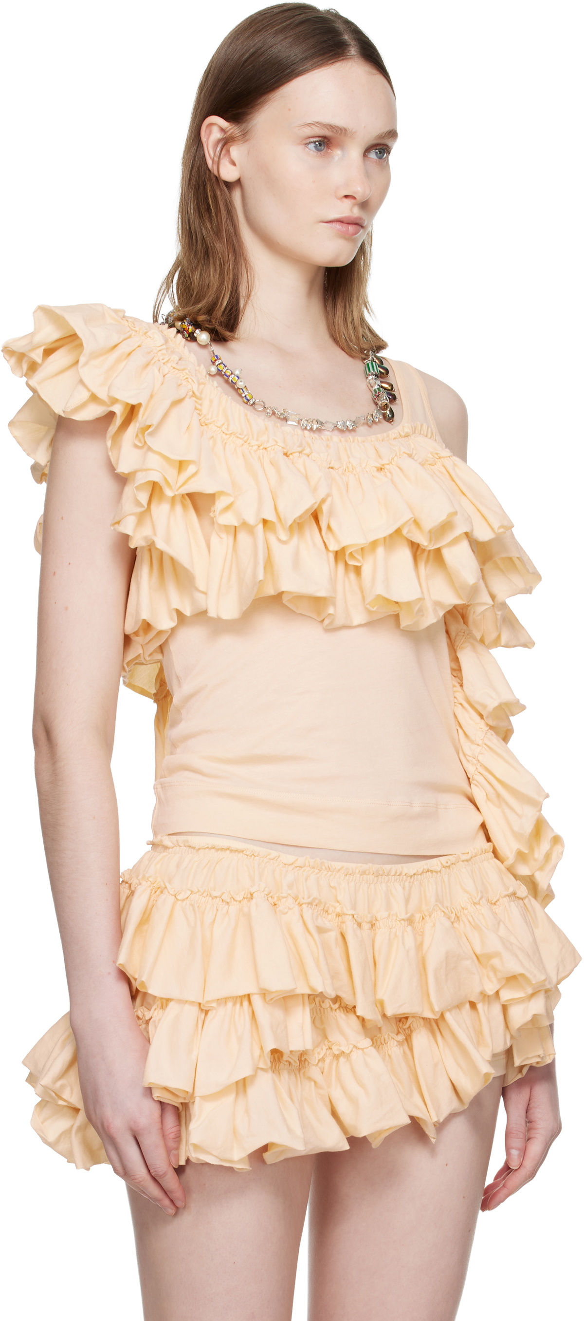 Dries Van Noten Beige Ruffled Top