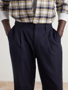 Mr P. - Wide-Leg Pleated Wool-Fresco Trousers - Blue