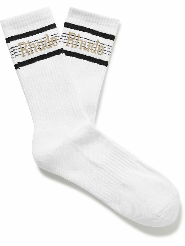 Photo: Rhude - Ribbed Logo-Jacquard Cotton-Blend Socks