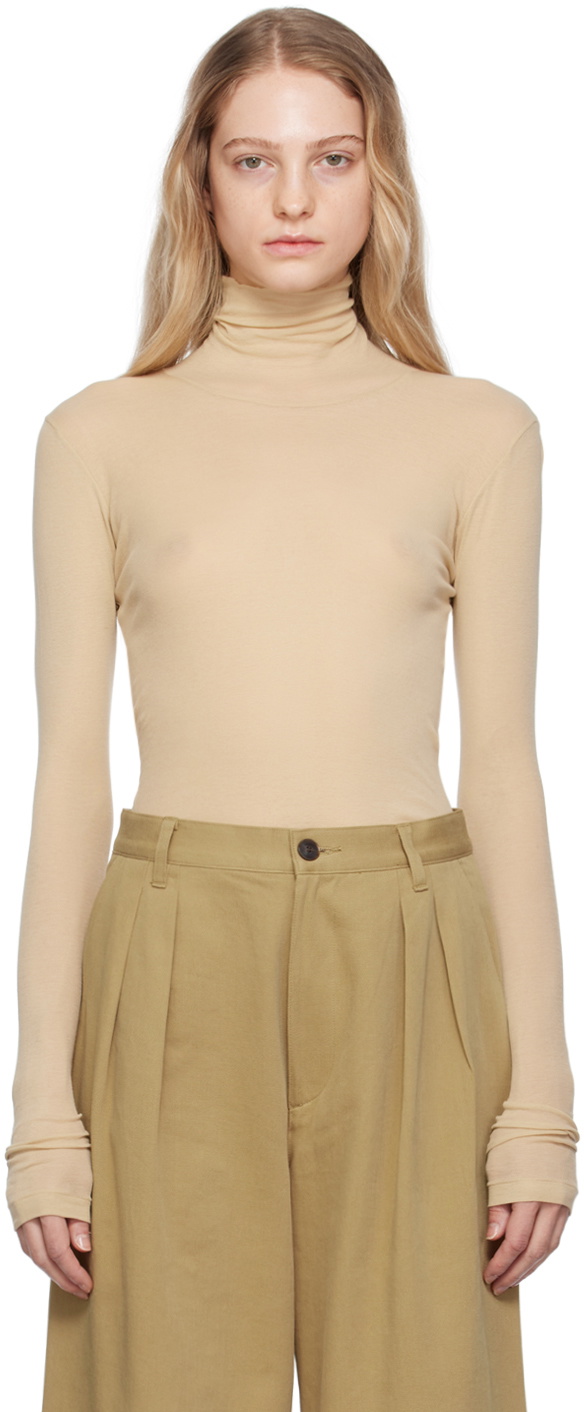 AURALEE Beige Rib Turtleneck Auralee