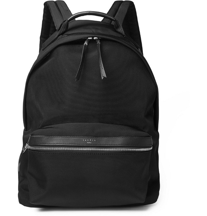 Photo: Sandro - Leather-Trimmed Ballistic Nylon Backpack - Black