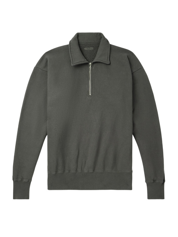 Photo: Kaptain Sunshine - Garment-Dyed Cotton-Jersey Half-Zip Sweatshirt - Gray