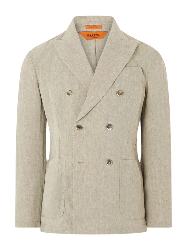Photo: Barena - Siroco Marte Double-Breasted Linen Suit Jacket - Green