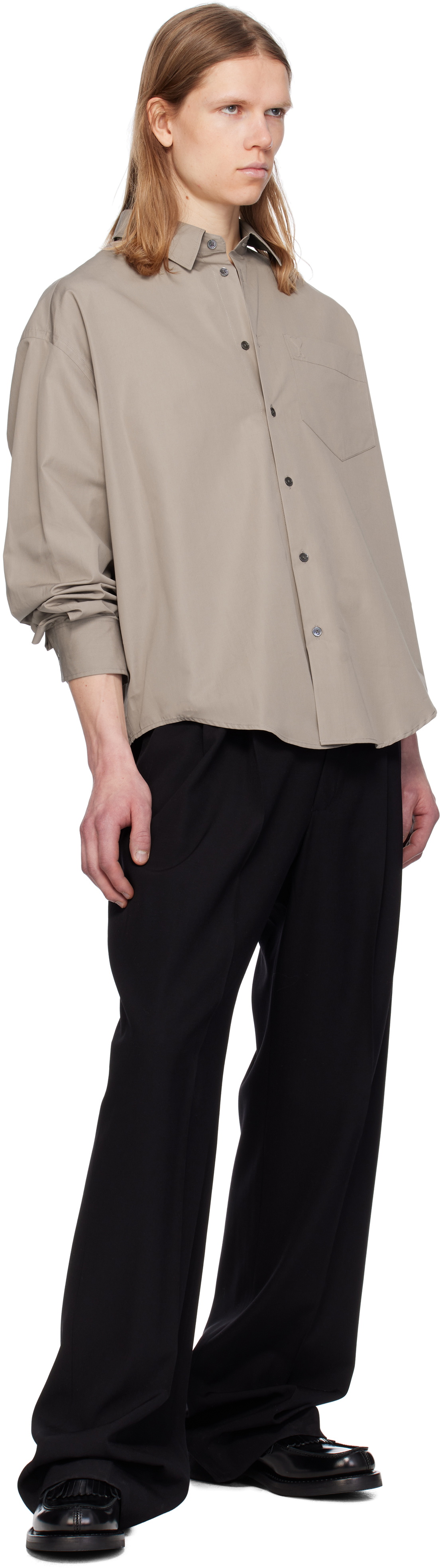 AMI Paris Taupe Cotton Ami de Coeur Boxy Shirt