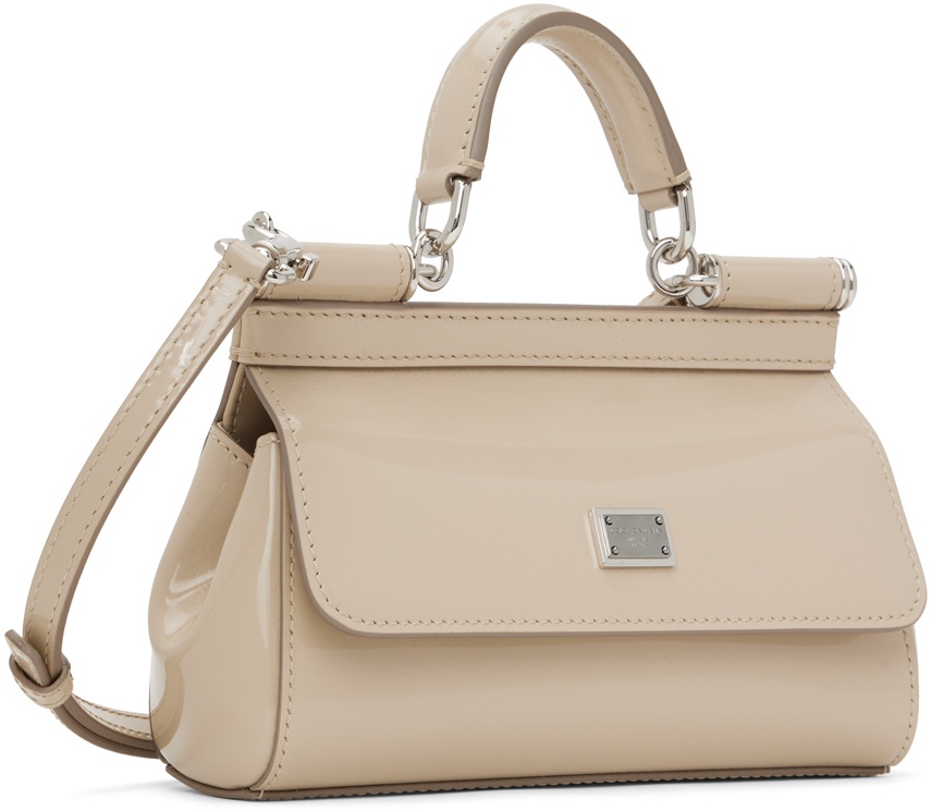 X Kim Sicily Small Patent Leather Shoulder Bag in Beige - Dolce