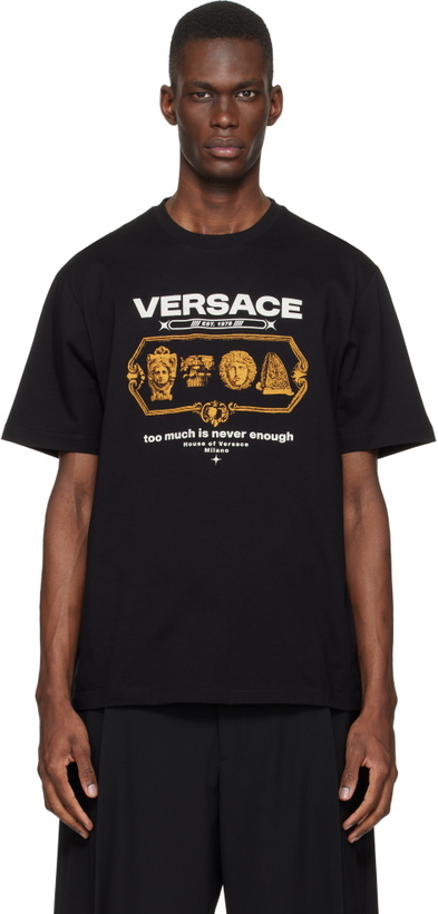 Photo: Versace Black Compact Cotton-Jersey T-shirt