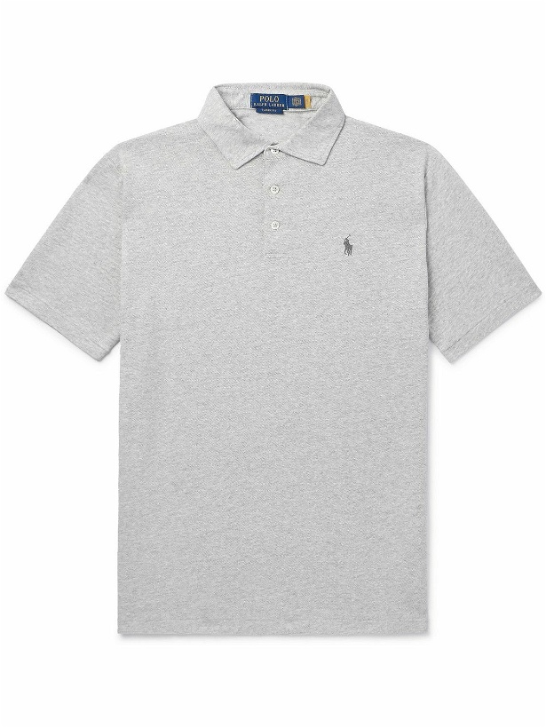 Photo: Polo Ralph Lauren - Logo-Embroidered Cotton and Linen-Blend Polo Shirt - Gray