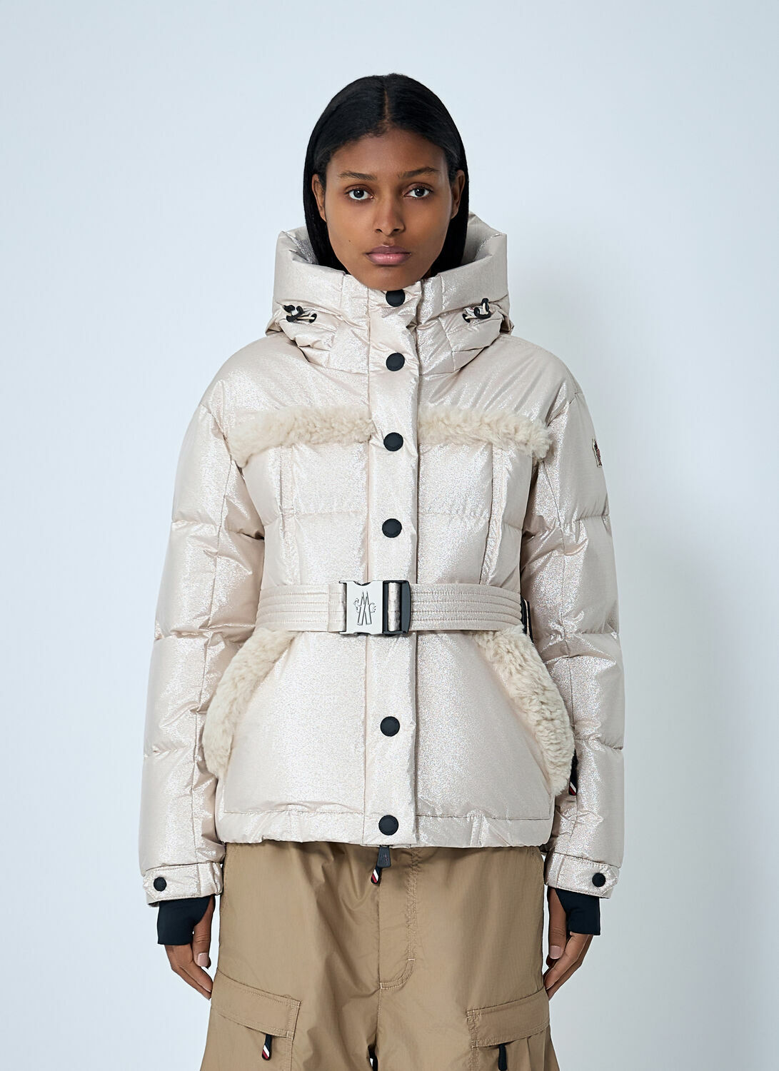 Moncler Grenoble Belted Down Jacket With Faux Fur Trim