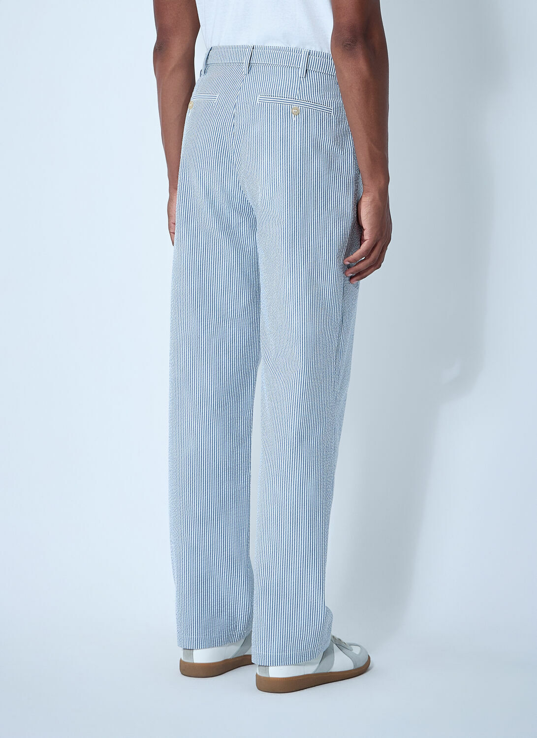 Noah Seersucker Belted Single-Pleat Pants