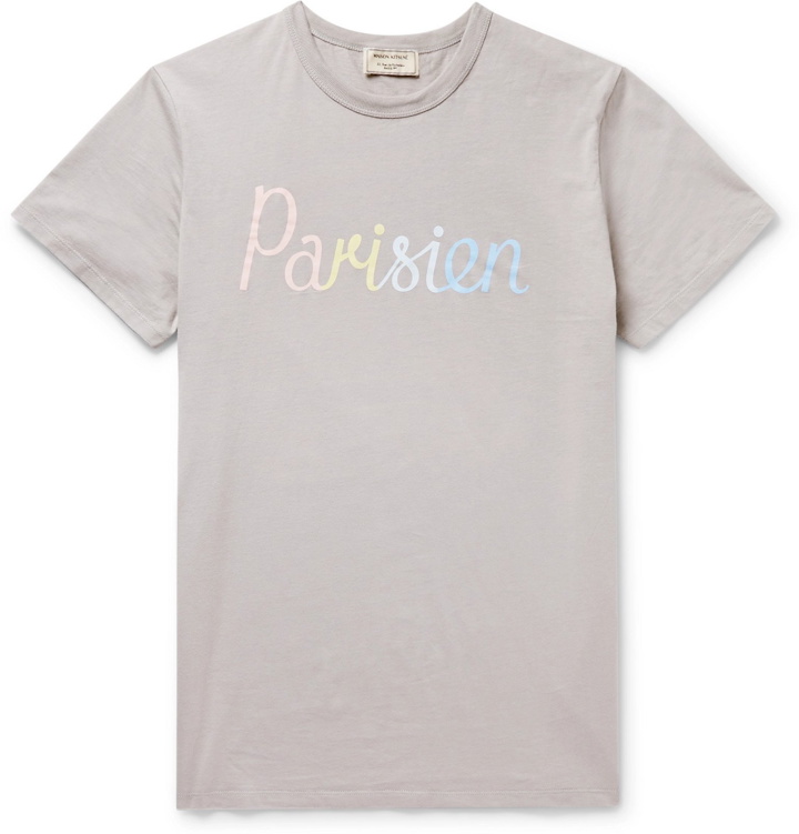 Photo: Maison Kitsuné - Printed Cotton-Jersey T-Shirt - Gray