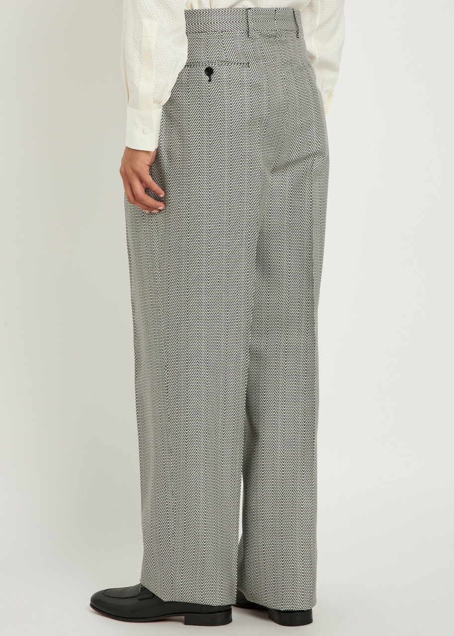Tom Ford Herringbone Tapered-leg Silk Trousers Black And White