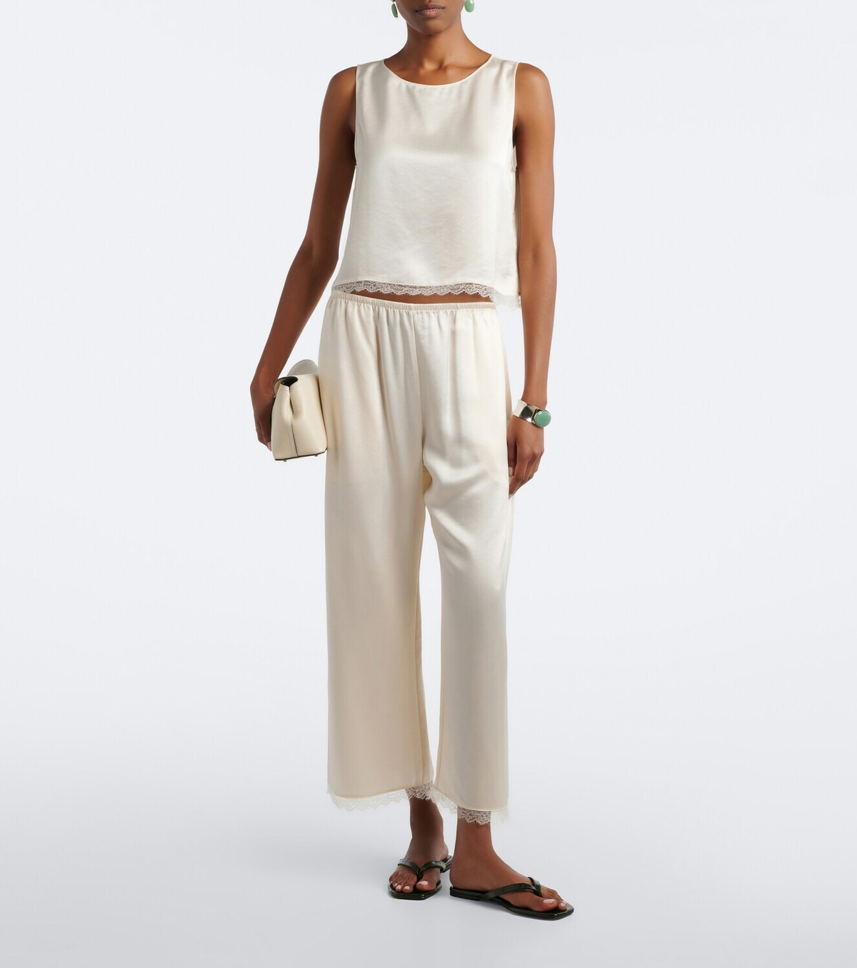 Leset Barb lace-trimmed satin crop top