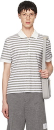 Thom Browne White & Gray Striped Short Sleeve Polo