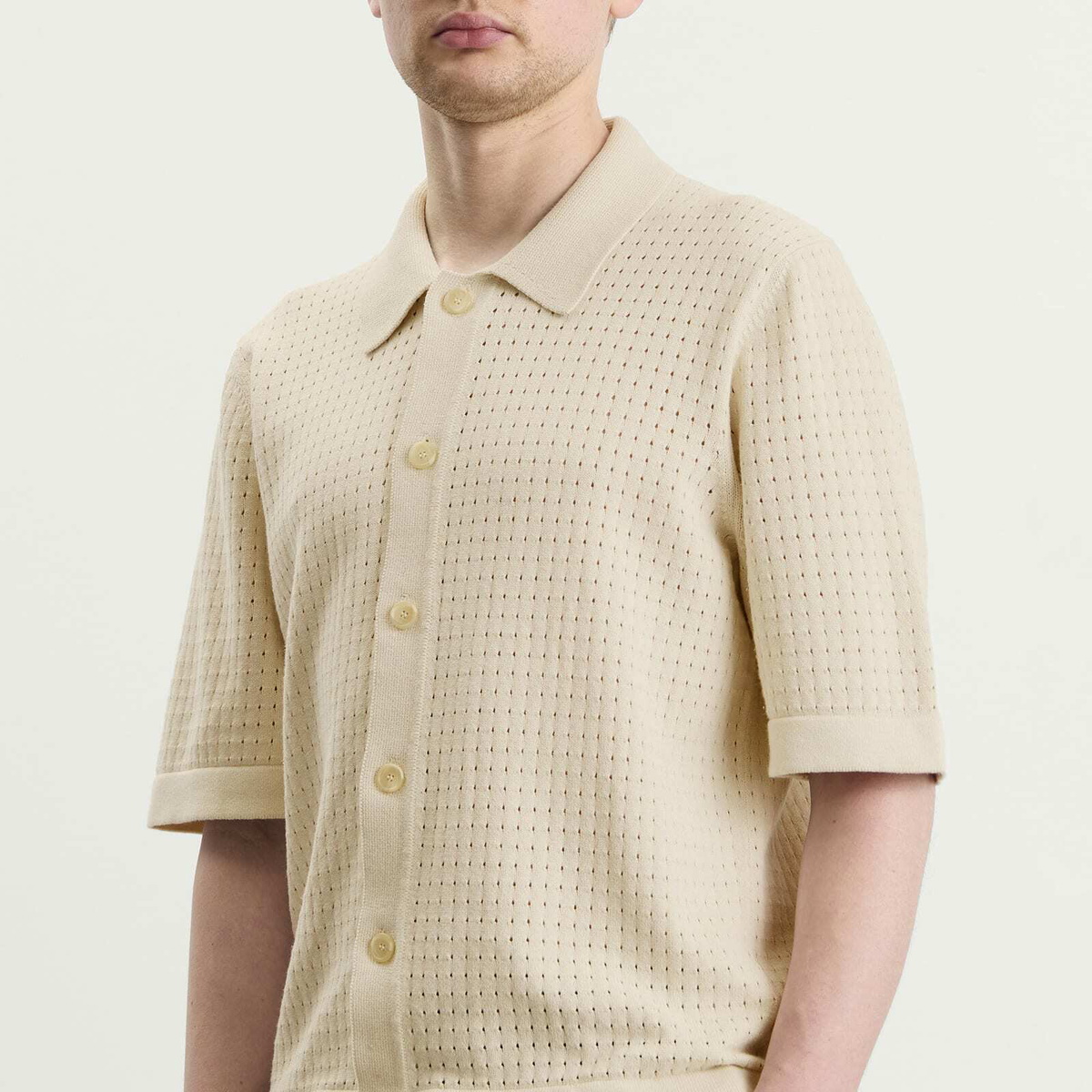 Corridor Men's Pointelle Knit Shirt in Natural