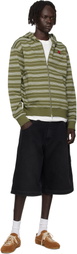 Kenzo Khaki Kenzo Paris 'Boke Flower' Striped Embroidered Hoodie
