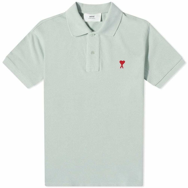 Photo: AMI Men's Small A Heart Polo Shirt in Pale Green