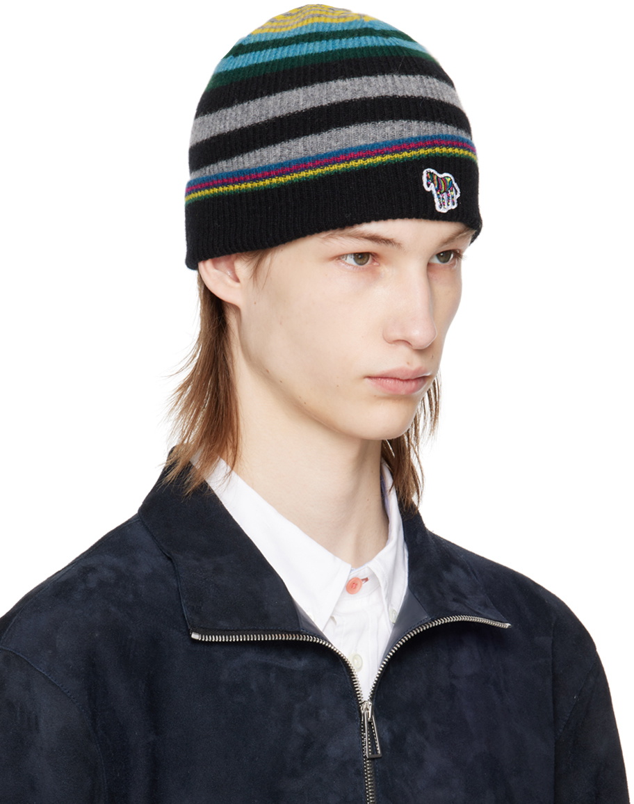 PS by Paul Smith Black & Gray Zebra Stripe Beanie