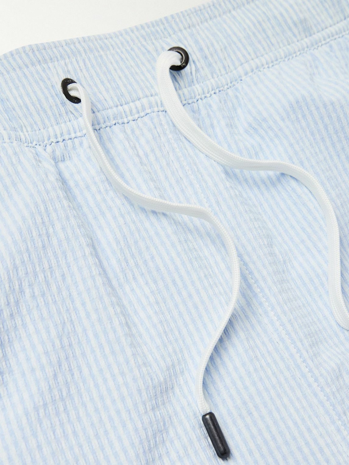 Onia - Charles Slim-Fit Short-Length Striped Seersucker Swim Shorts - Blue