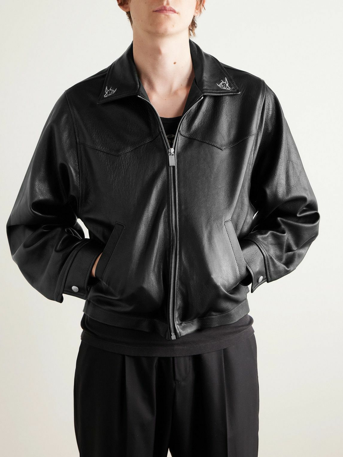 Enfants Riches Déprimés - Principe De L'Amour Embroidered Leather Jacket - Black