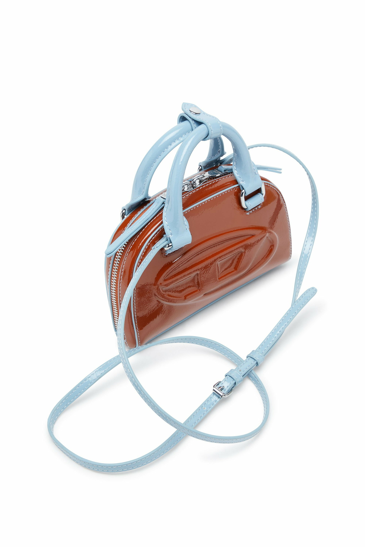 Diesel 1DR Dome-Mini crossbody bag with naplak effect - Crossbody Bags Womens in Brown