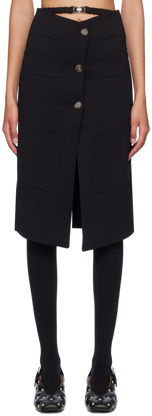 J KOO Black Belted Midi Skirt
