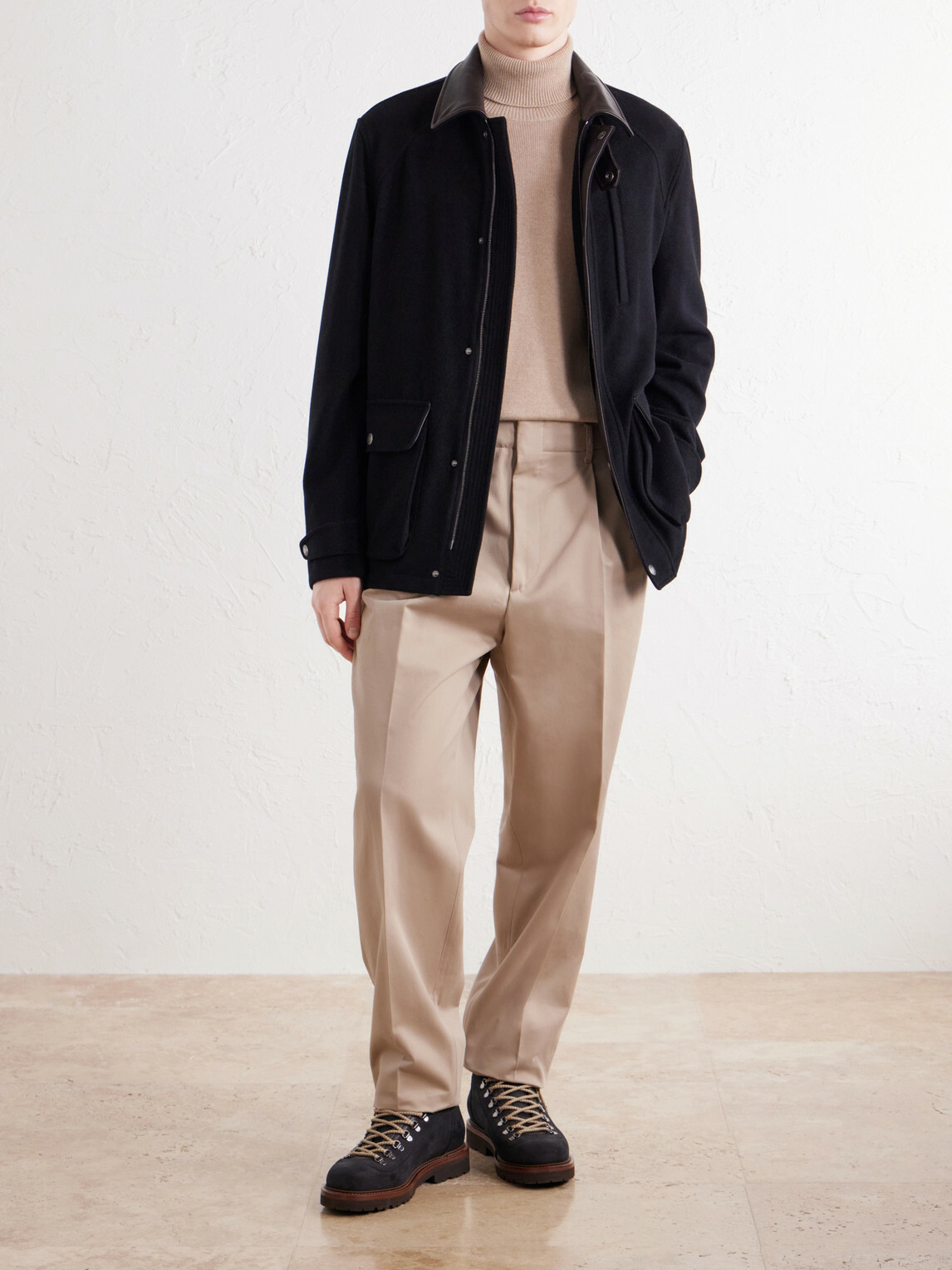 Brunello Cucinelli - Leather-Trimmed Cashmere-Felt Jacket - Black