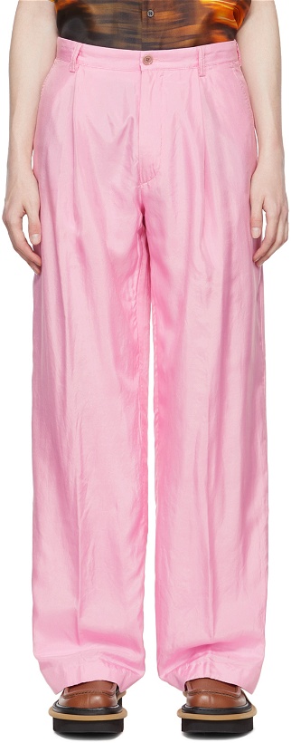 Photo: Dries Van Noten Pink Silk & Cotton Trousers