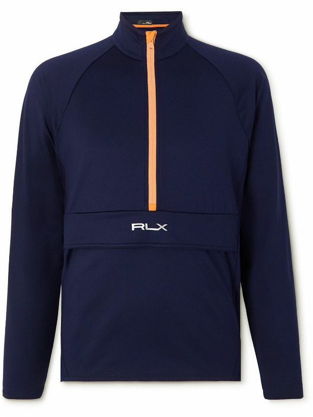 Photo: RLX Ralph Lauren - Logo-Embroidered Stretch Recycled-Jersey Half-Zip Sweatshirt - Blue