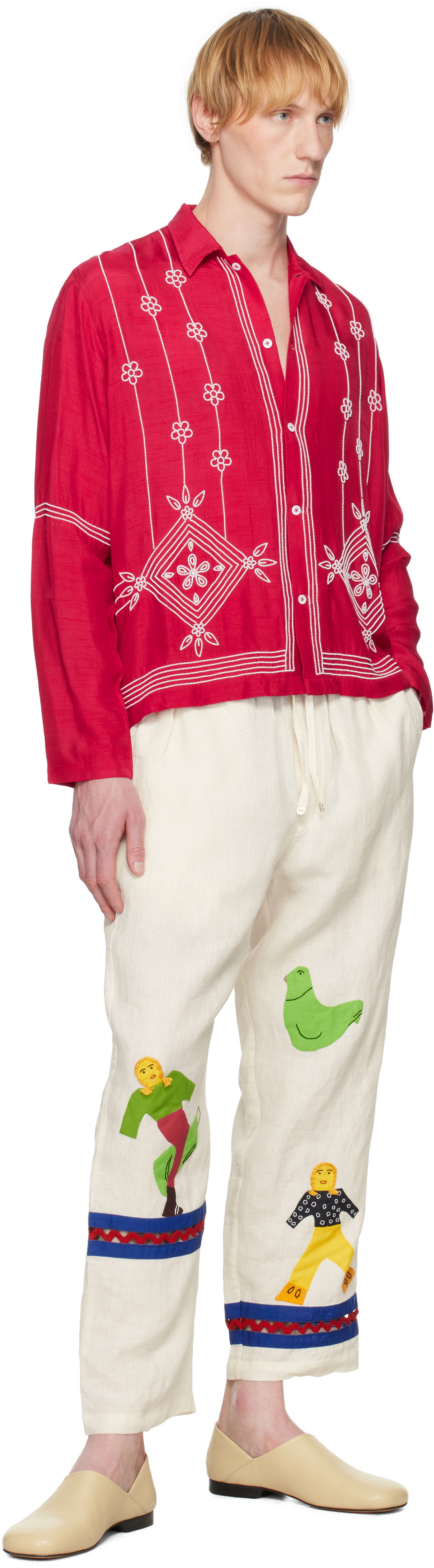 HARAGO Off-White Applique Trousers