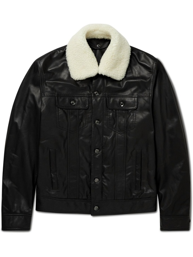 Photo: Dolce & Gabbana - Shearling-Trimmed Padded Leather Jacket - Black