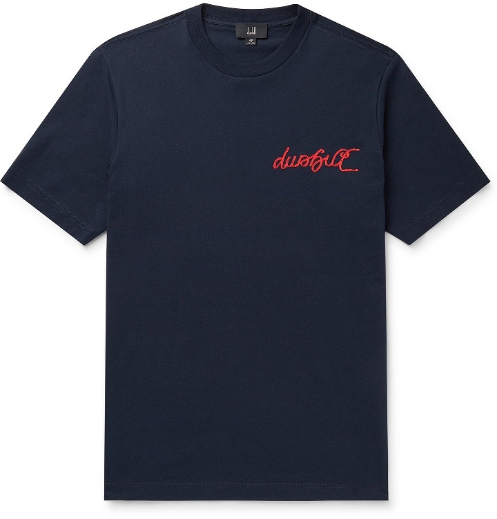 Photo: DUNHILL - Logo-Embroidered Cotton-Jersey T-Shirt - Blue