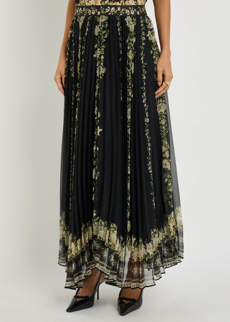 Alice + Olivia Katz Floral-print Chiffon Maxi Skirt Black